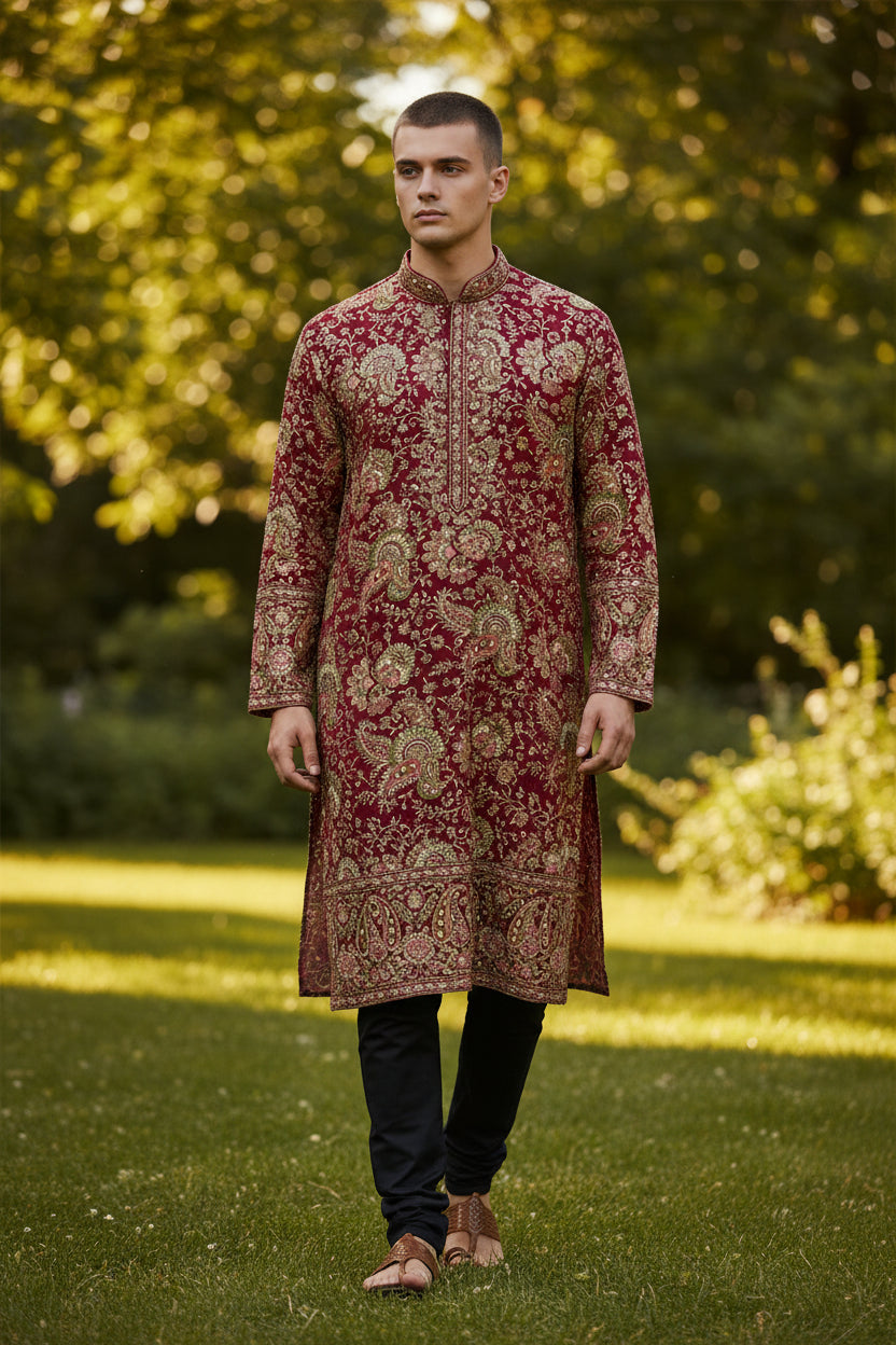 Rose Pink Natural Crepe Rajwadi Dori Embroidery Posittipn Print fabric 44 inch width ( only fabric )