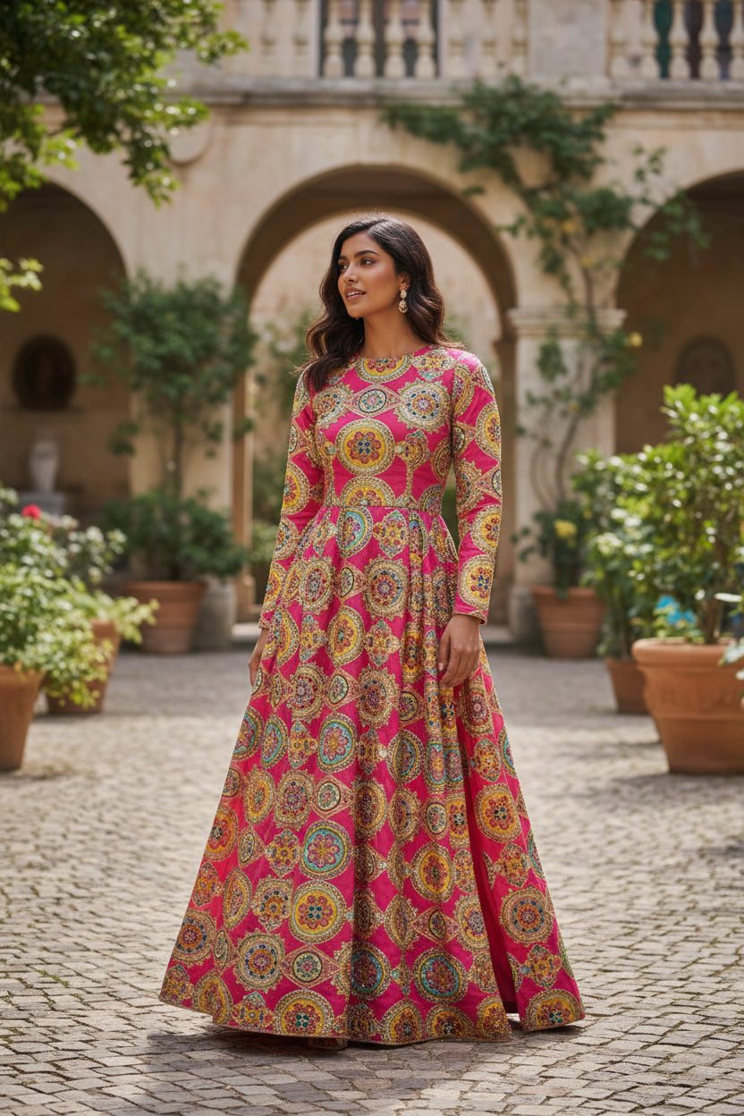 Beautiful Rani Color Pure Crepe Wedding Lahenga fabric - Fabric Only