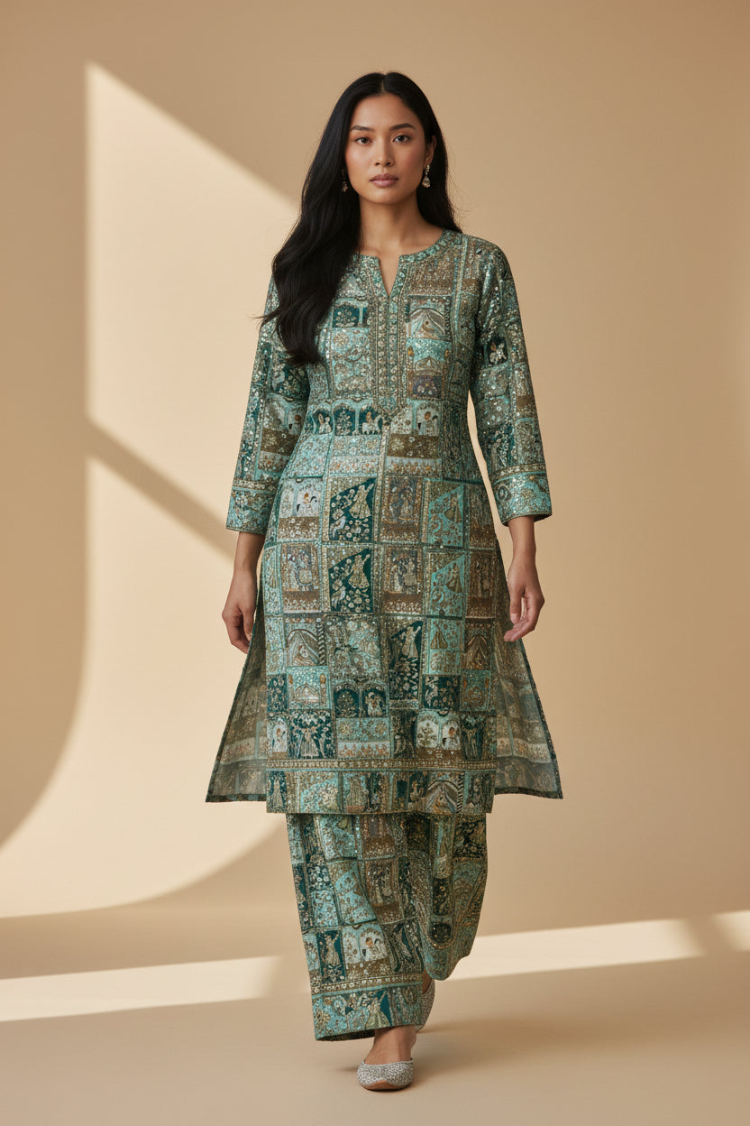 Pastel Color Pure Viscose Position Print Raja Rani Embroidery Work Fabric - Panjabi Dress